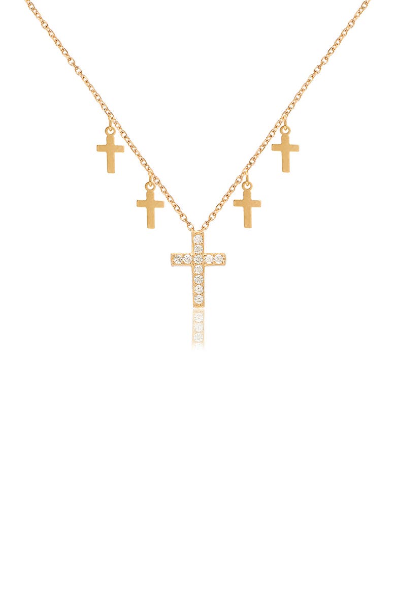 GLAZE JEWELRY Gold Vermeil CZ Cross Charm Necklace, Main, color, 