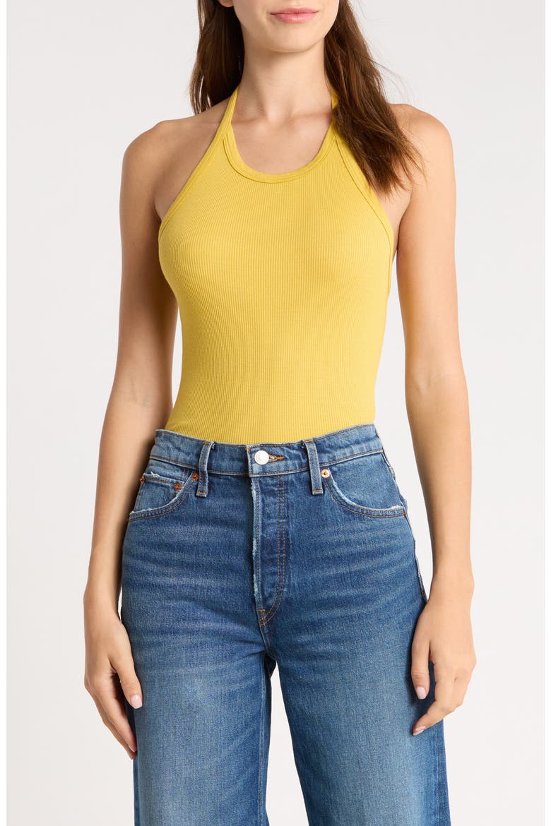 Sylvie Ribbed Halter Tank, Main, color, DANDELION