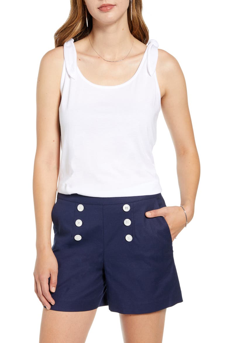 Tie Shoulder Tank Top, Main, color, WHITE
