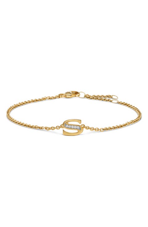 Petite Pavé Initial Chain Bracelet in 18K Yellow Gold with Diamonds