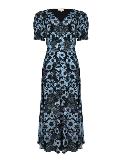 Ro&zo Blue Daisy Print Ruched Front Dress In Blue