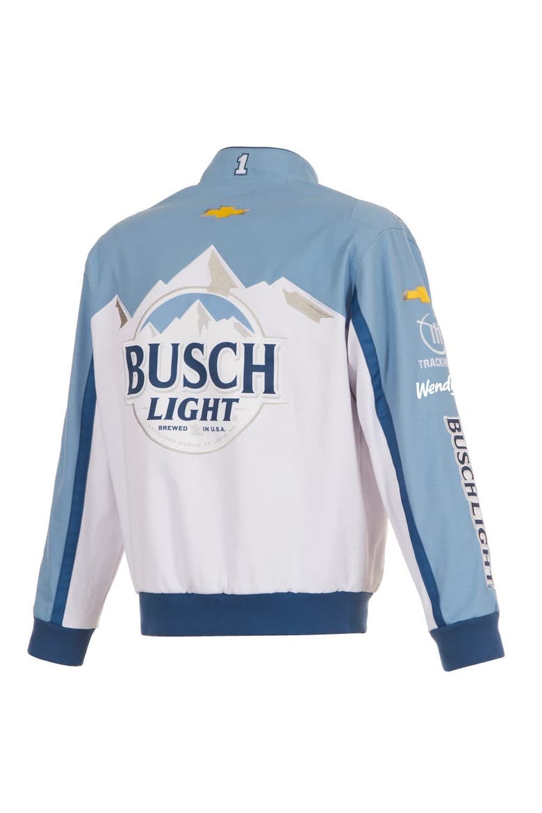 Men's JH Design White/Light Blue Ross Chastain Busch Light Full-Snap Twill Uniform Jacket, Alternate, color, White