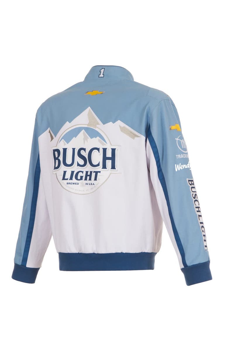 JH DESIGN Men's JH Design White/Light Blue Ross Chastain Busch Light Full-Snap Twill Uniform Jacket, Alternate, color, White