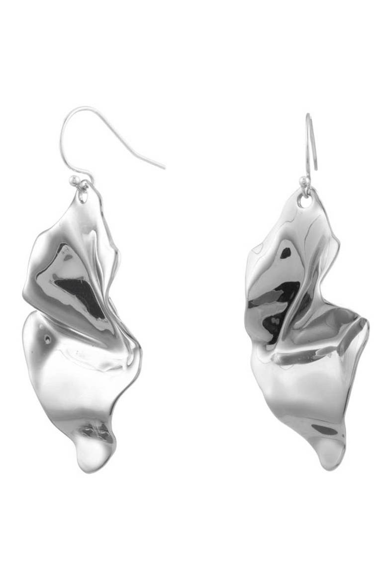 Crumpled Drop Earrings, Alternate, color, SILVER