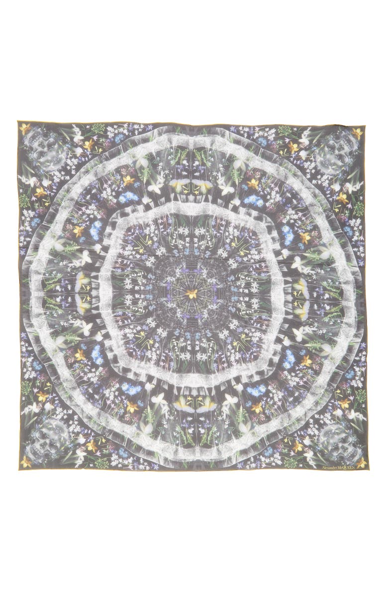 McQueen Alexander McQueen Ophelia Silk Square Scarf, Alternate, color, Black/ Light Purple