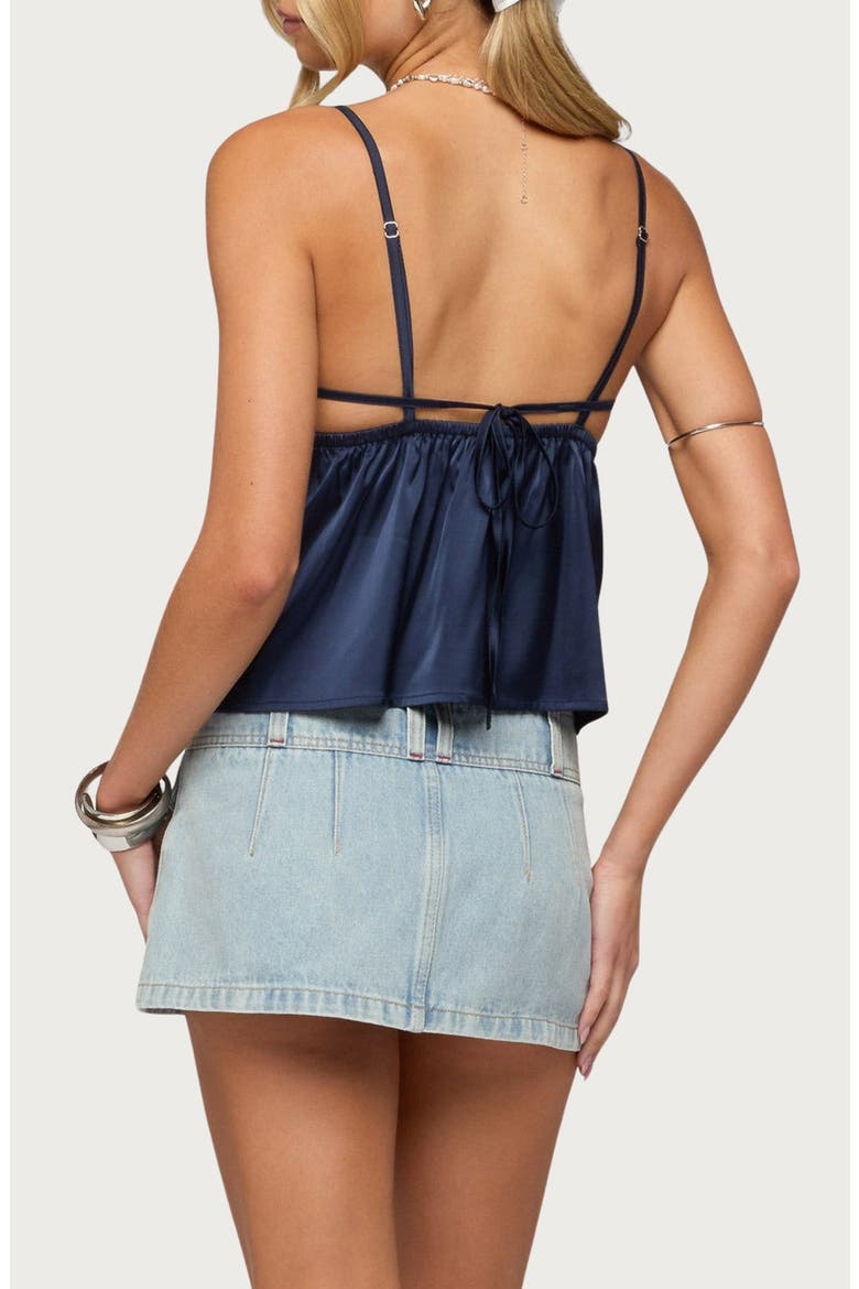 Blanca Lace Trim Satin Camisole, Alternate, color, NAVY