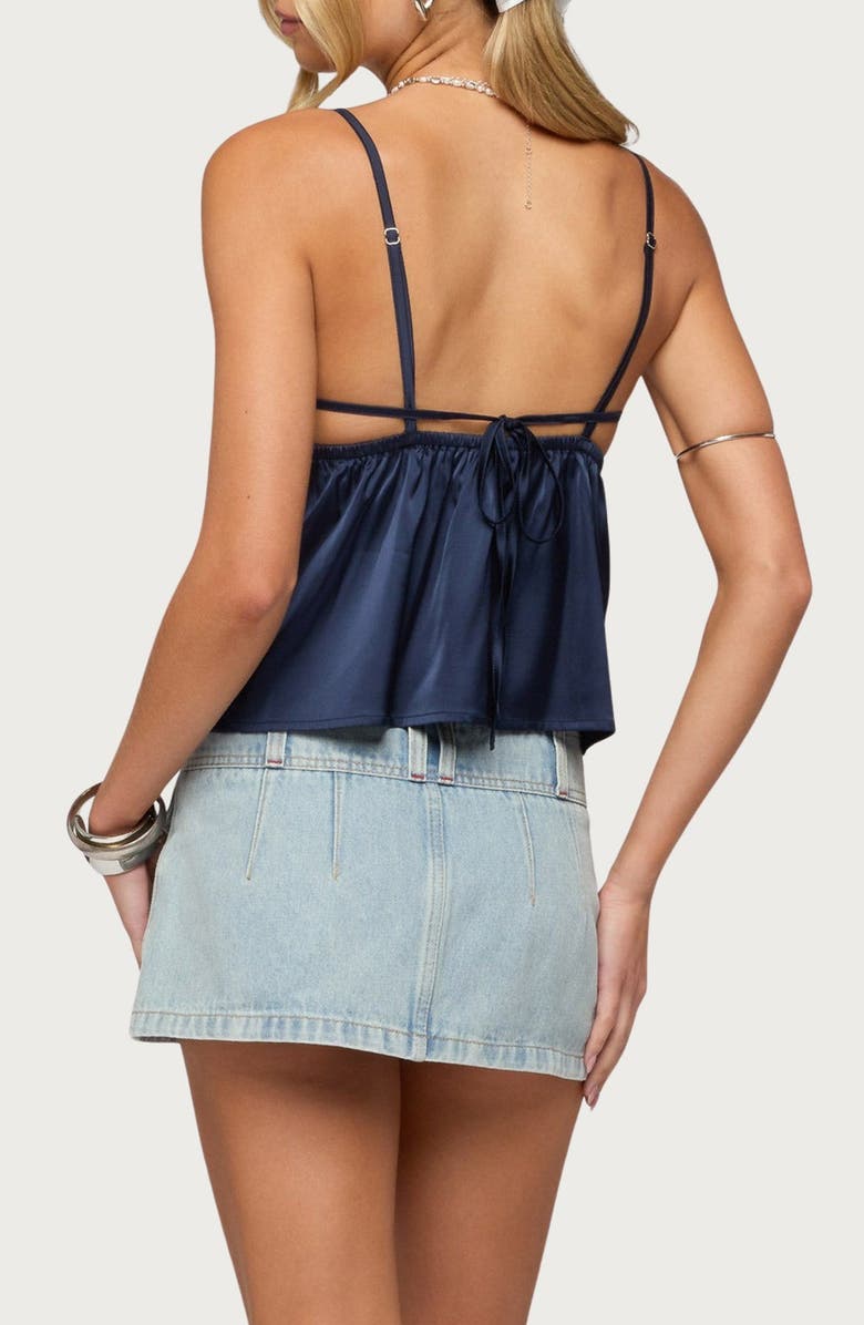 EDIKTED Blanca Lace Trim Satin Camisole, Alternate, color, Navy