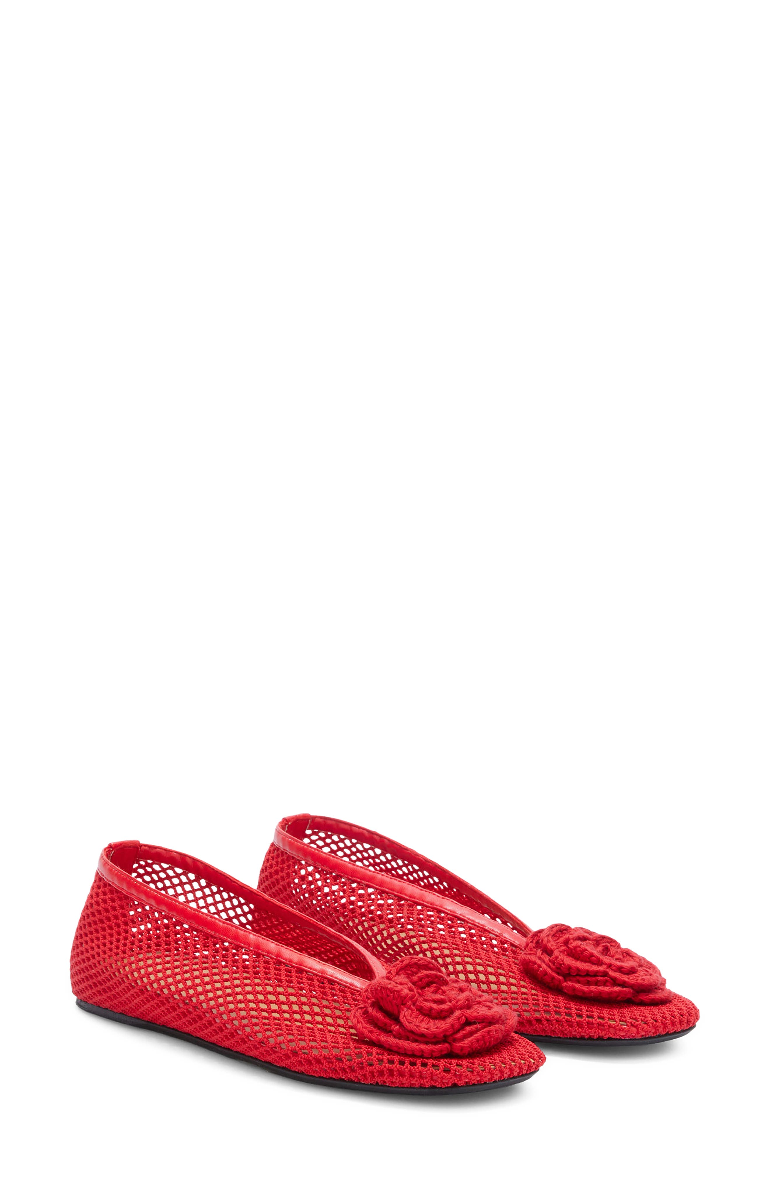 Ganni Jenny Flower Mesh Ballerina Flat, Main, color, Goji Berry