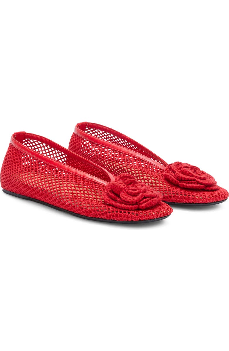 Ganni Jenny Flower Mesh Ballerina Flat, Main, color, Goji Berry