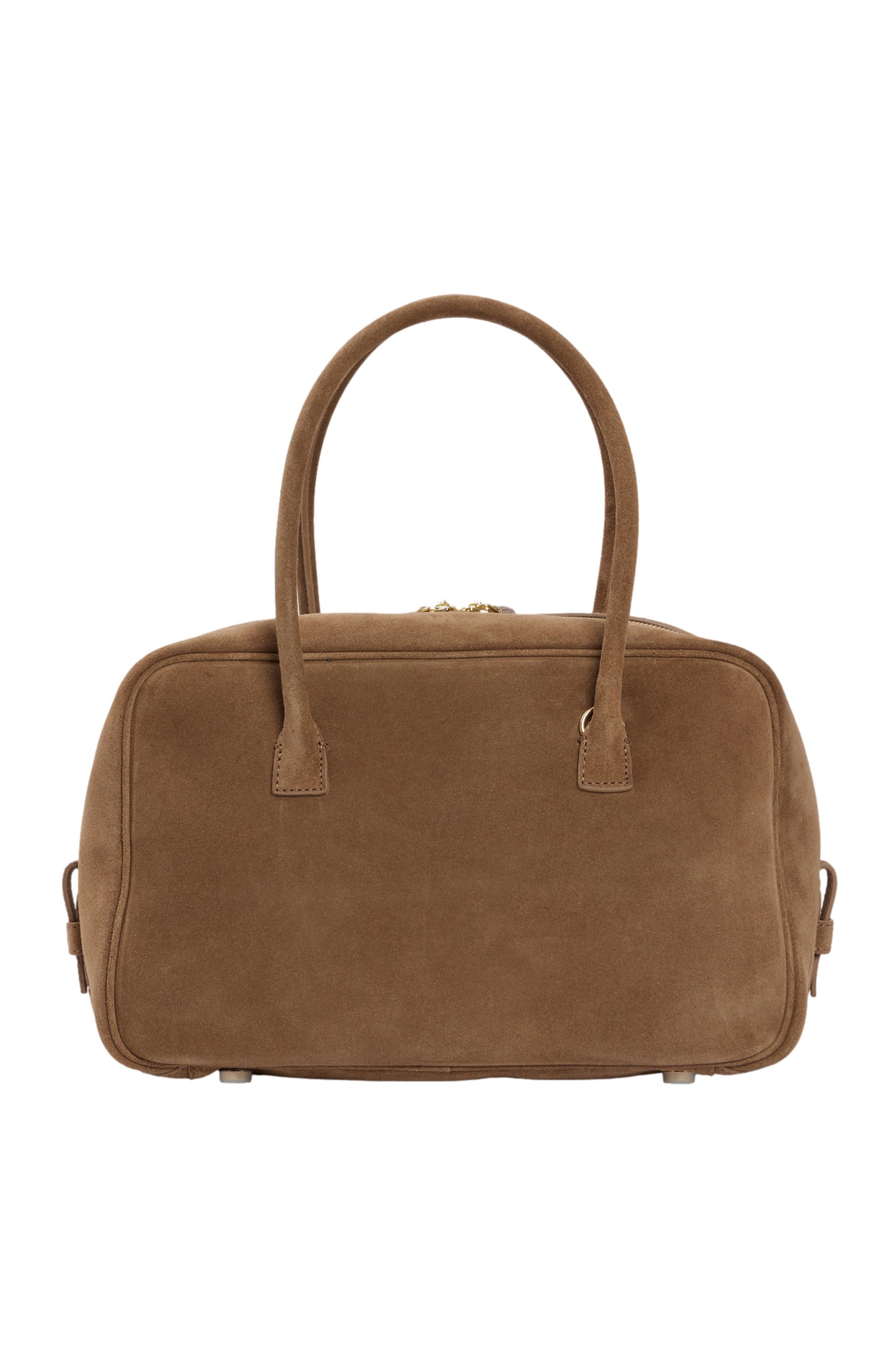 SANDRO Ezmeh suede bag, Alternate, color, Caramel