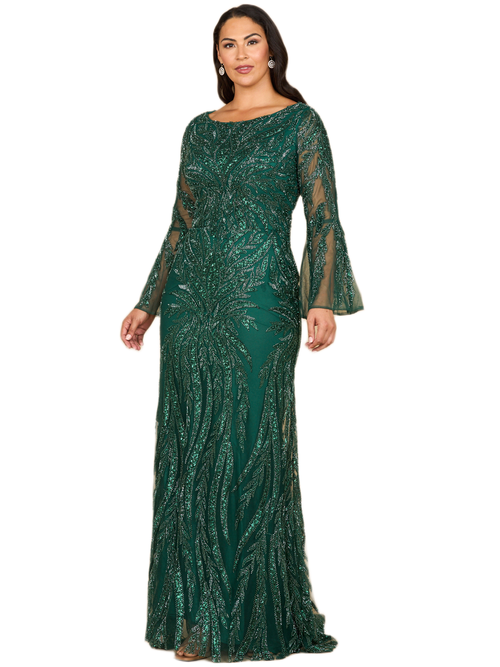 Lara New York High Neck Beaded Dress With Bell Sleeves In Green