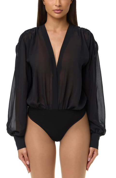Chiffon V-Neck Blousy Bodysuit