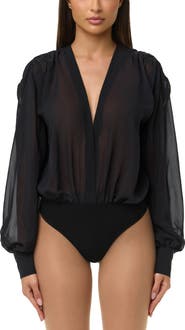 Naked Wardrobe Chiffon V-Neck Blousy Bodysuit