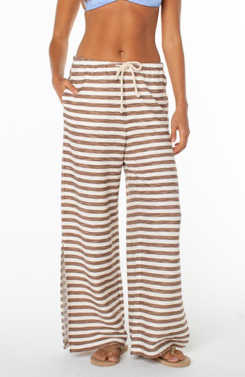 Beach Breeze Stripe Drawstring Waist Stretch Cotton Pants