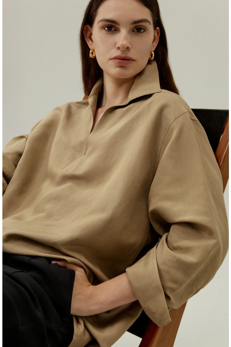 Women's Oversized Silk-Linen Blend Shirt, Alternate, color, Oak