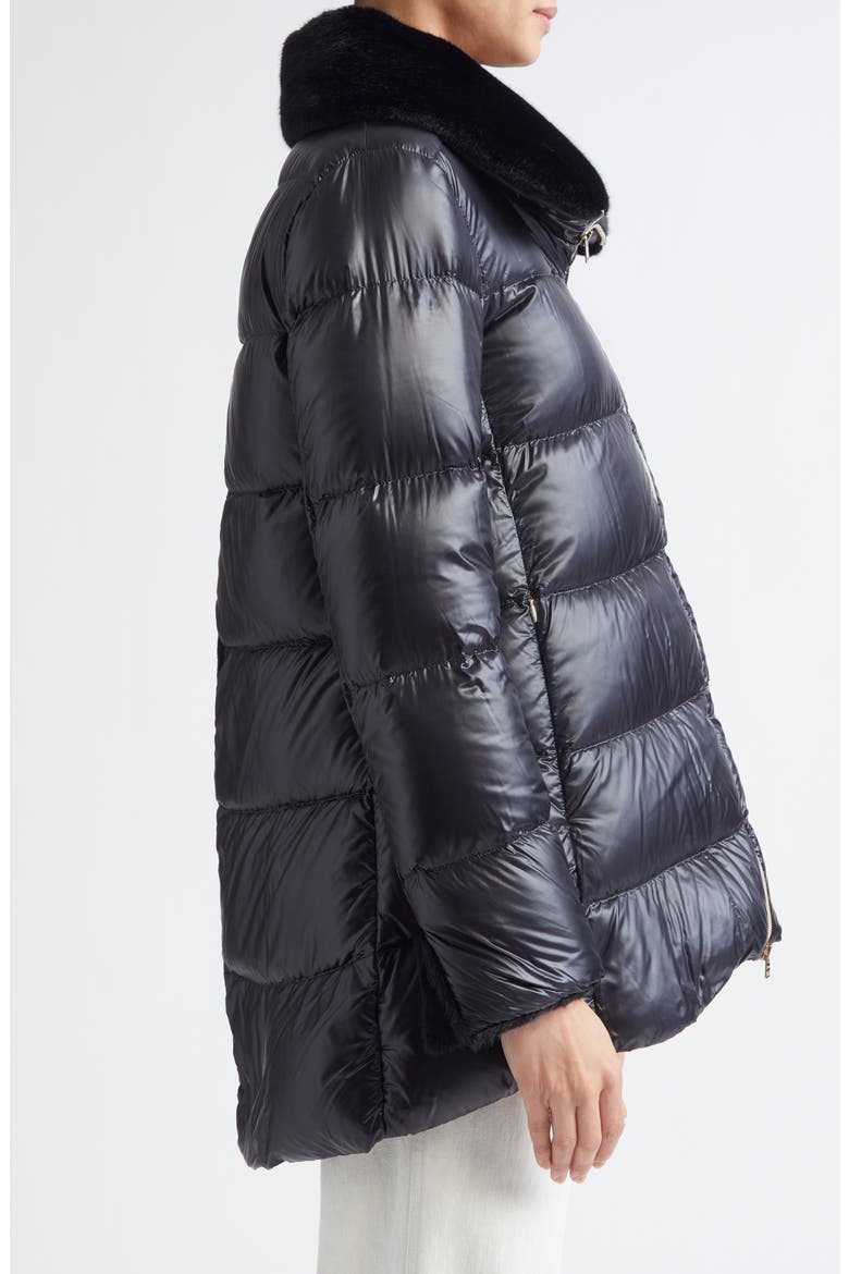 Faux Fur Lined Water Repellent Quilted Down Jacket, Alternate, color, BLACK