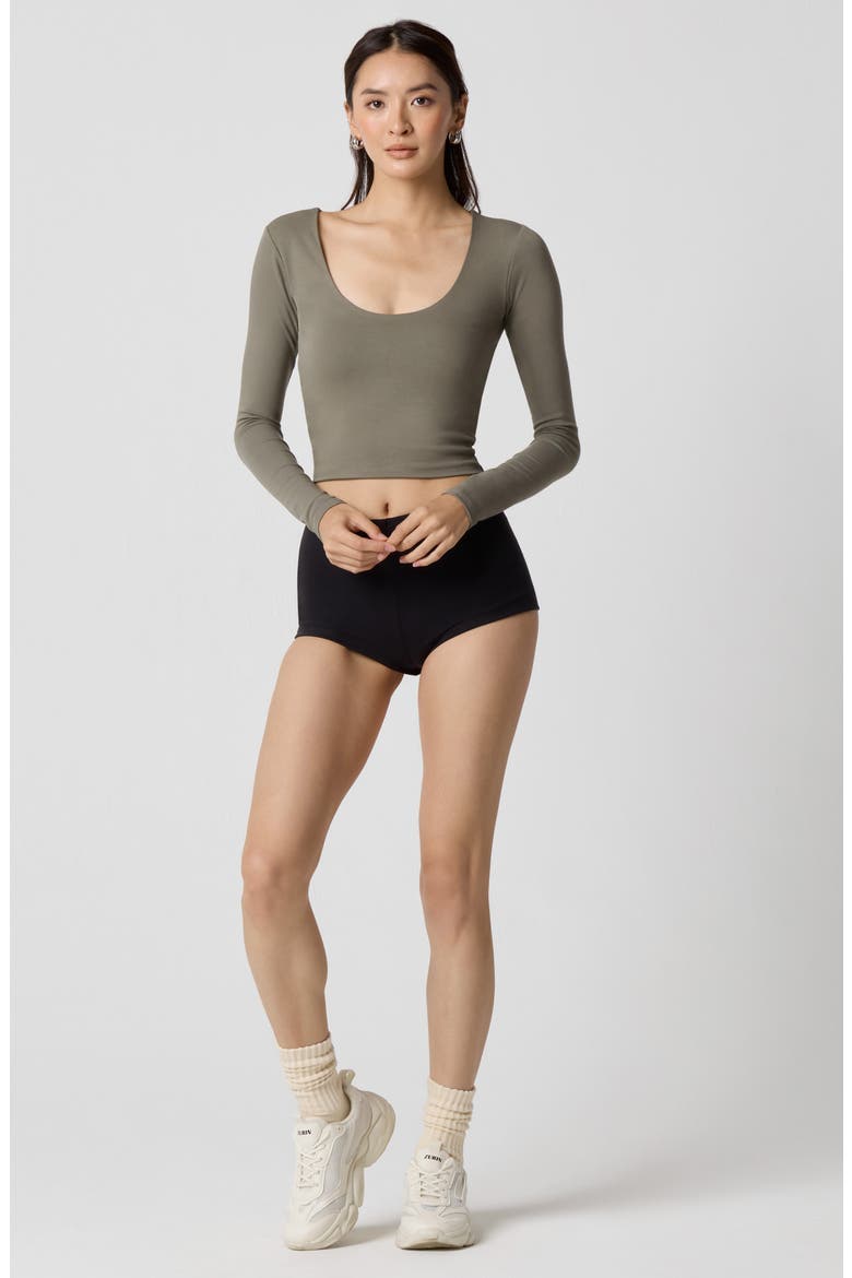 Power Mesh Plunge Long Sleeve T-Shirt, Alternate, color, DUSTY OLIVE