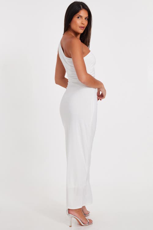 Quiz Asymmetric Scuba Crepe Maxi Dress With 3d Floral Detail In White