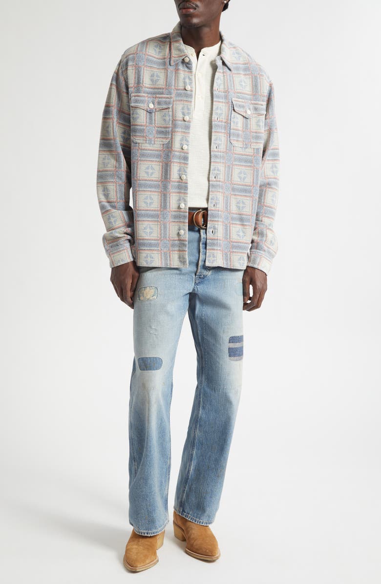 Double RL Reverse Print Terry Cloth Button-Up Work Shirt, Alternate, color, White/ Multi