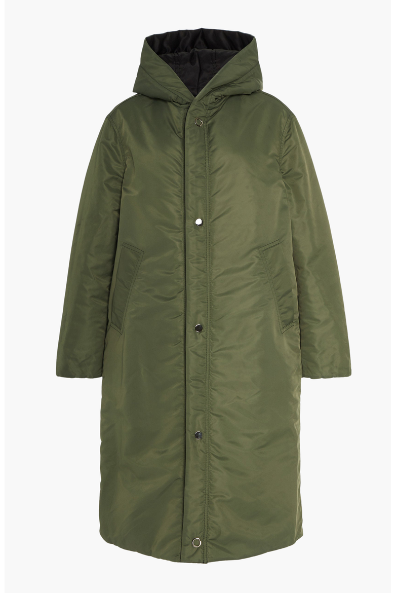 Reversible Satin Down Coat, Alternate, color, Black / Olive