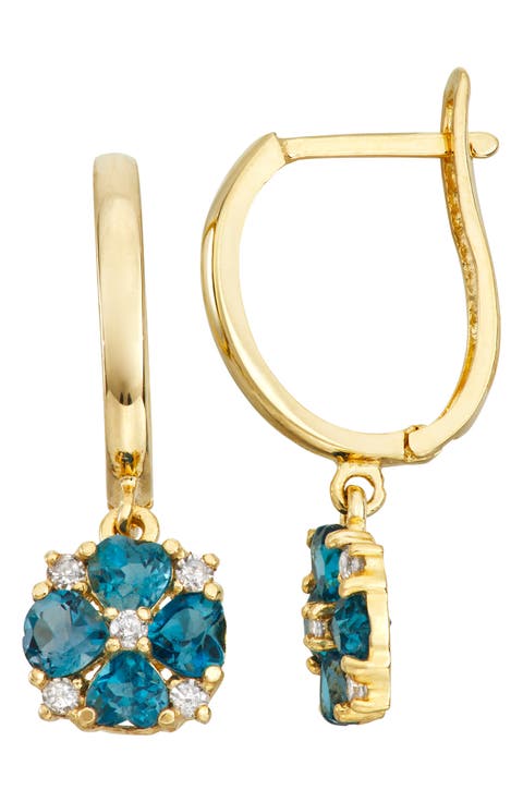London Blue Topaz & Diamond Drop Hoop Earrings