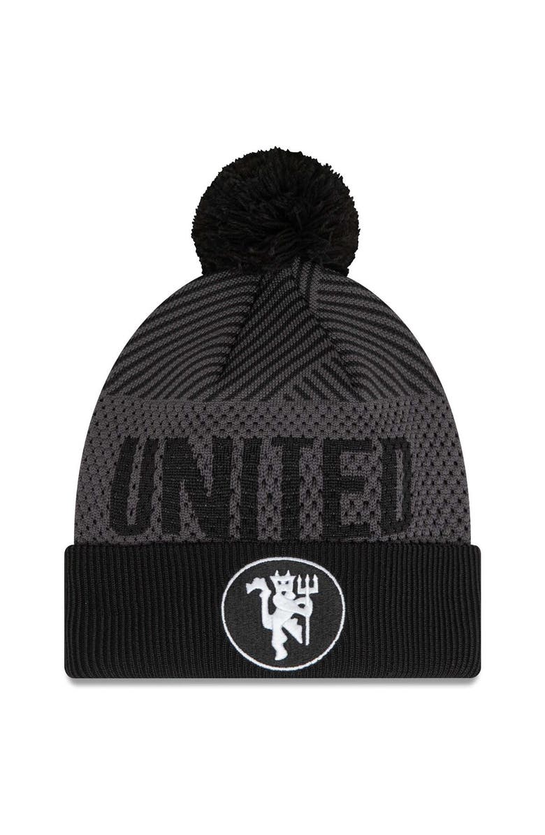 New Era Men's New Era Black Manchester United Engineered Sport Cuffed Knit Hat with Pom, Main, color, 