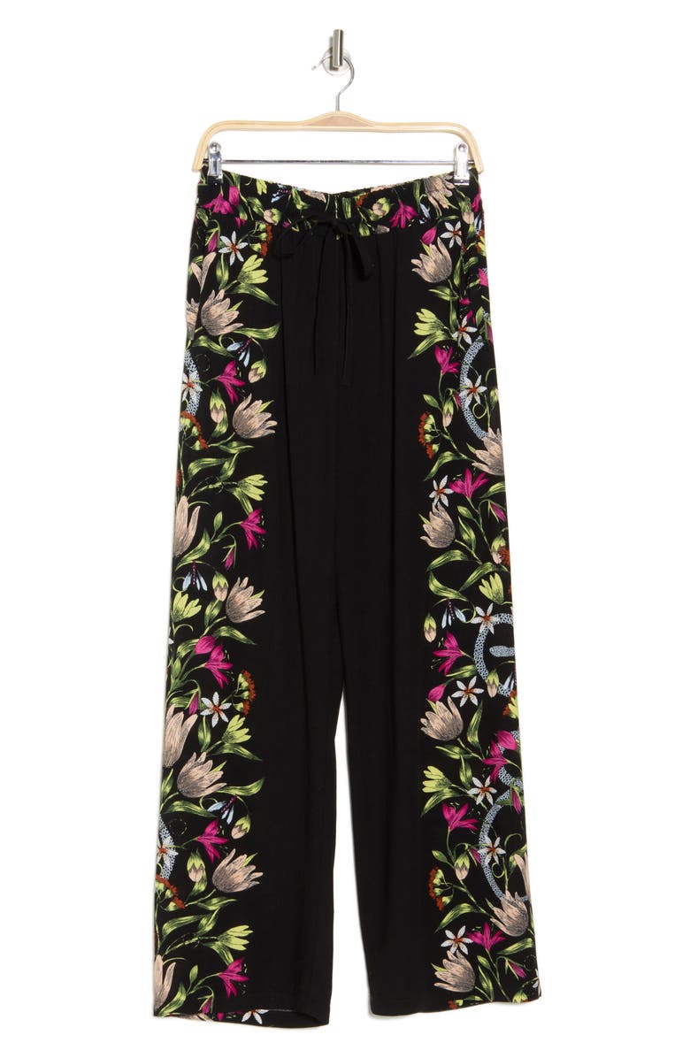T Tahari Print Pants, Alternate, color, Black Floral Border Print