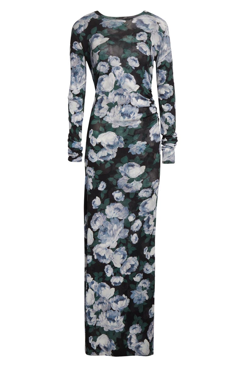 Bunch of Roses Long Sleeve Mesh Maxi Dress, Alternate, color, BLACK MULTICOLOR