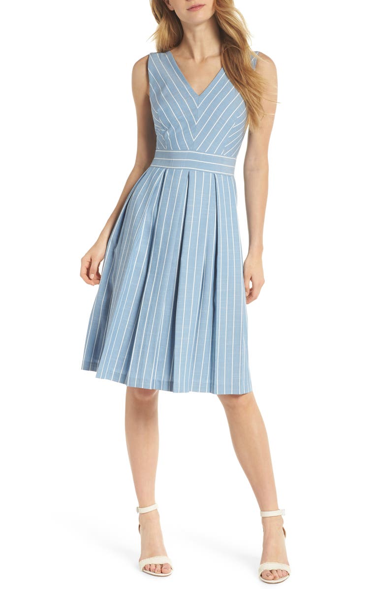 Gal Meets Glam Collection Samantha Slub Stripe Fit & Flare Dress, Main, color,