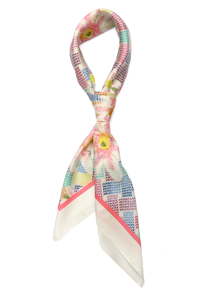 Floral Monogram Silk Large Square Scarf, Alternate, color, BONE