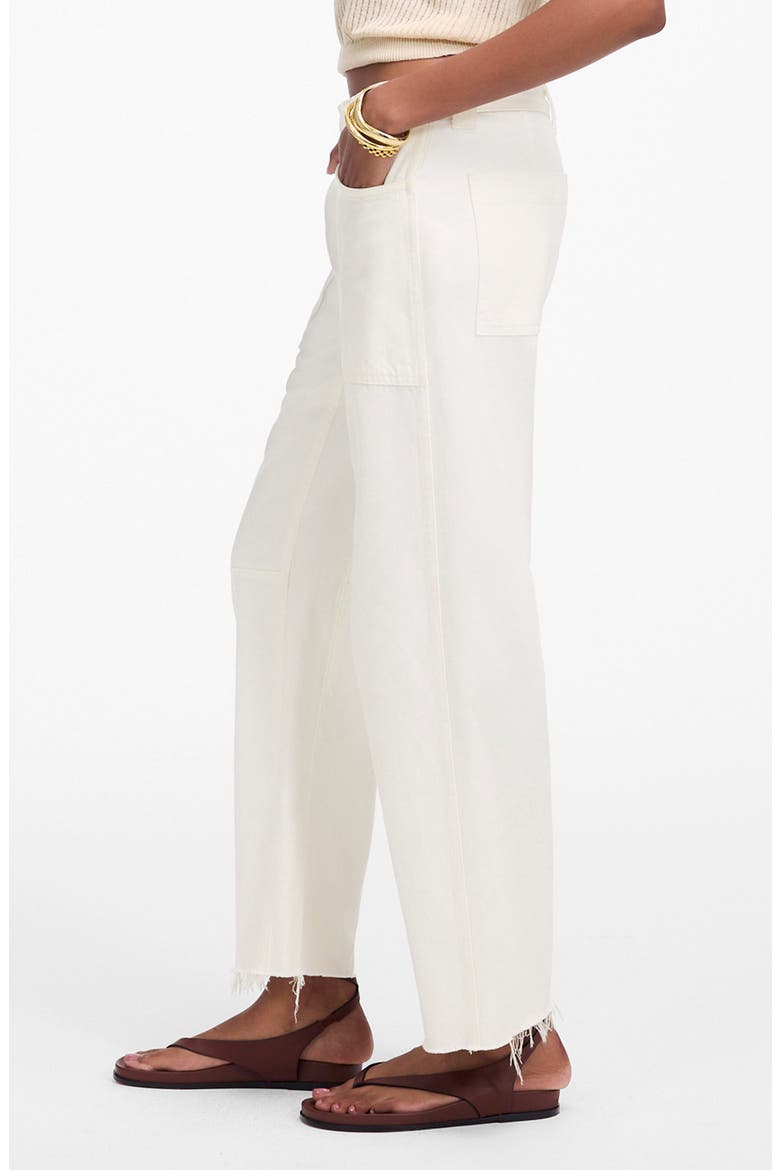 The Darted Raw Hem Barrel Leg Utility Jeans, Alternate, color, TILE WHITE