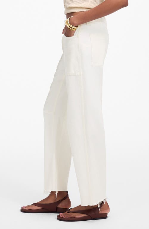 Madewell The Darted Raw Hem Barrel Leg Utility Jeans In Neutral