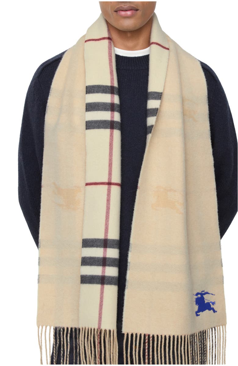 Burberry Reversible EKD Check Cashmere Scarf, Main, color, Stone