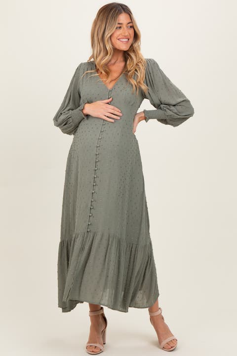 Swiss Dot Button Down Maxi Dress