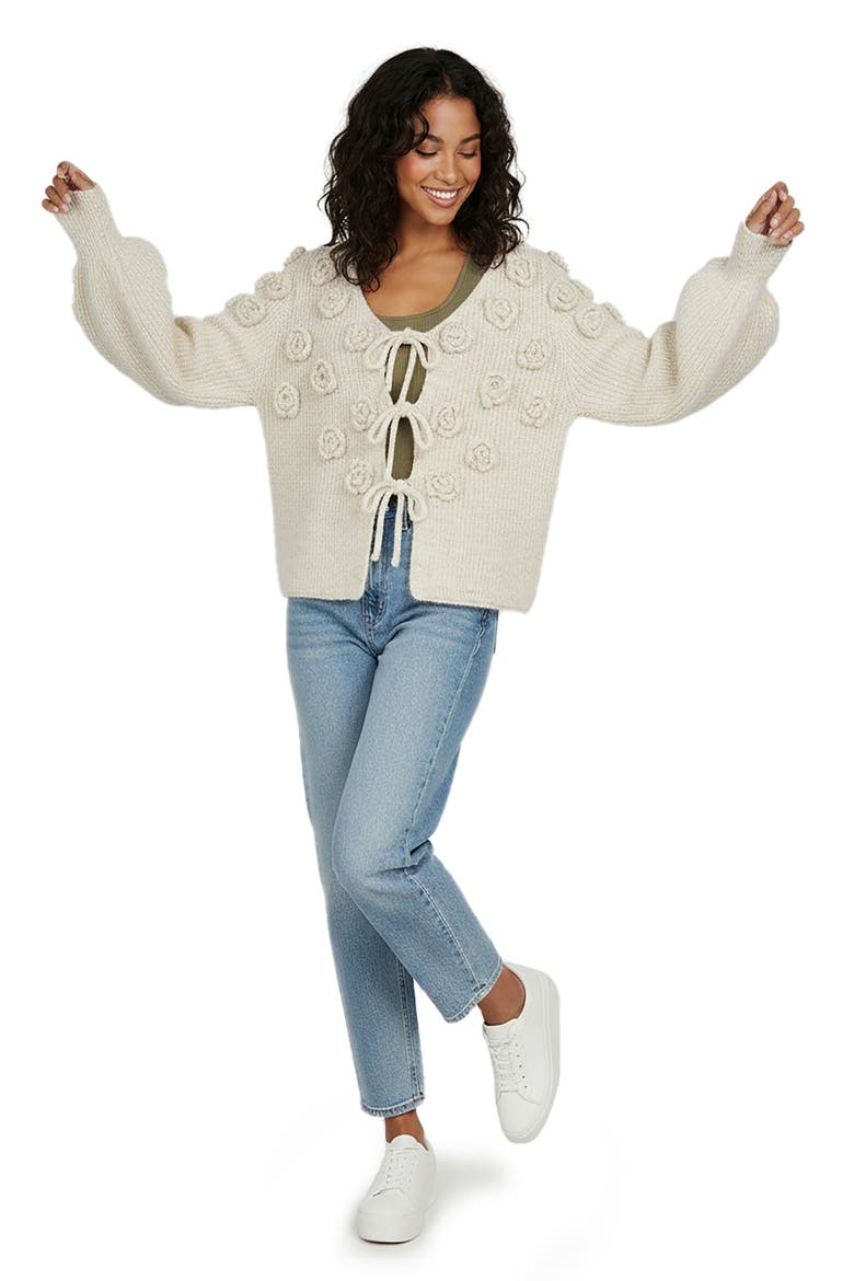 Rose Triple Tie Cardigan, Alternate, color, IVORY