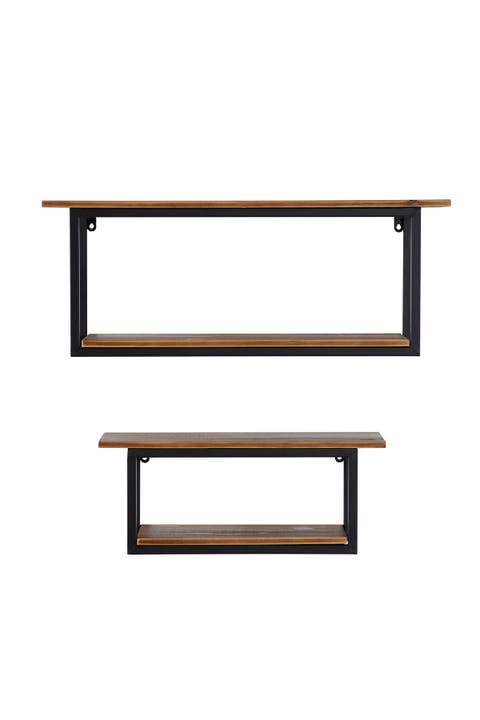 Brown Metal Industrial Wall Shelf - Set of 2