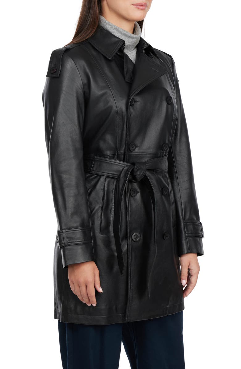 BADGLEY MISCHKA Double Breasted Leather Trench Coat, Alternate, color, 