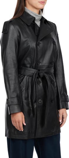 Double Breasted Leather Trench Coat