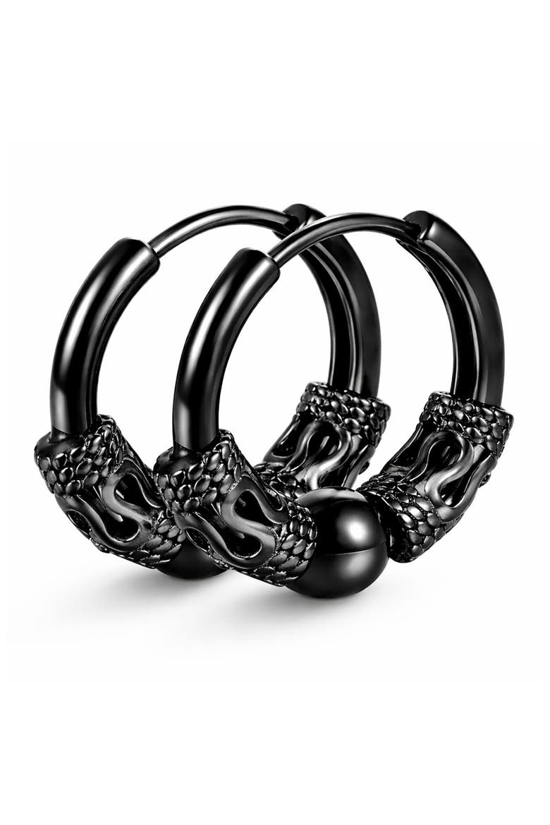 Stainless Steel Snake Wrapped Huggie Hoop Earrings, Alternate, color, BLACK