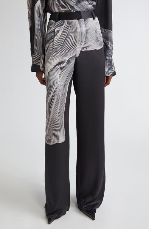 Jason Wu Collection Dancing Pleat Print Satin Straight Leg Pants In Blue