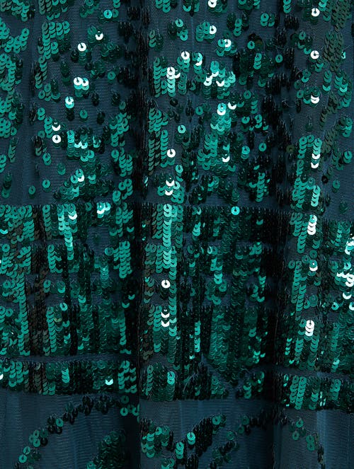 Needle & Thread Aurora Long Sleeve Round Neck Gown In Green