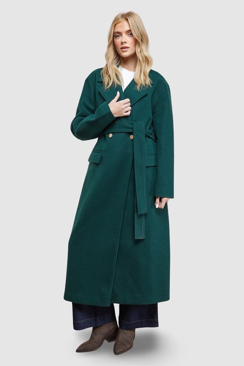 Tie Belt Detail Midi Coat, Alternate, color, Forest