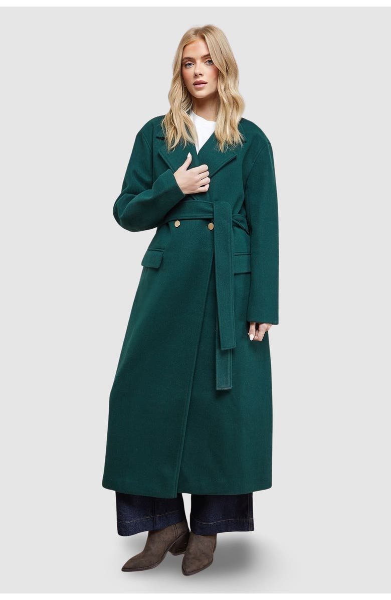 Oasis Tie Belt Detail Midi Coat, Alternate, color, Forest