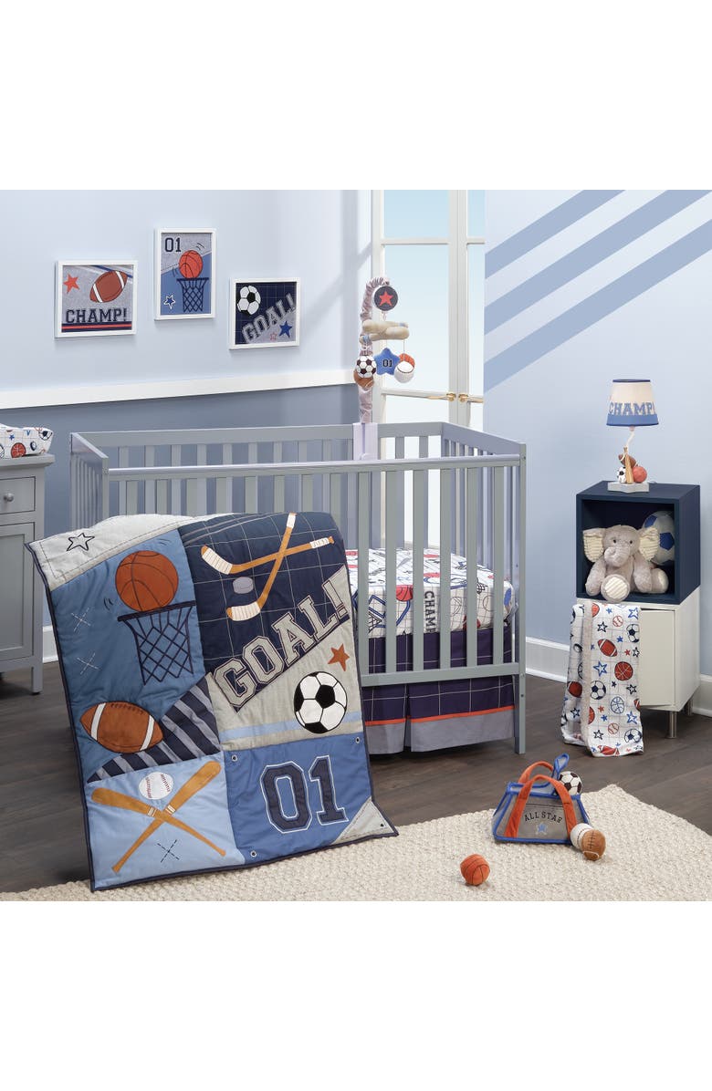 Lambs & Ivy Baby Sports 3-Piece Football/Basketball Baby Crib Bedding Set, Alternate, color, Blue