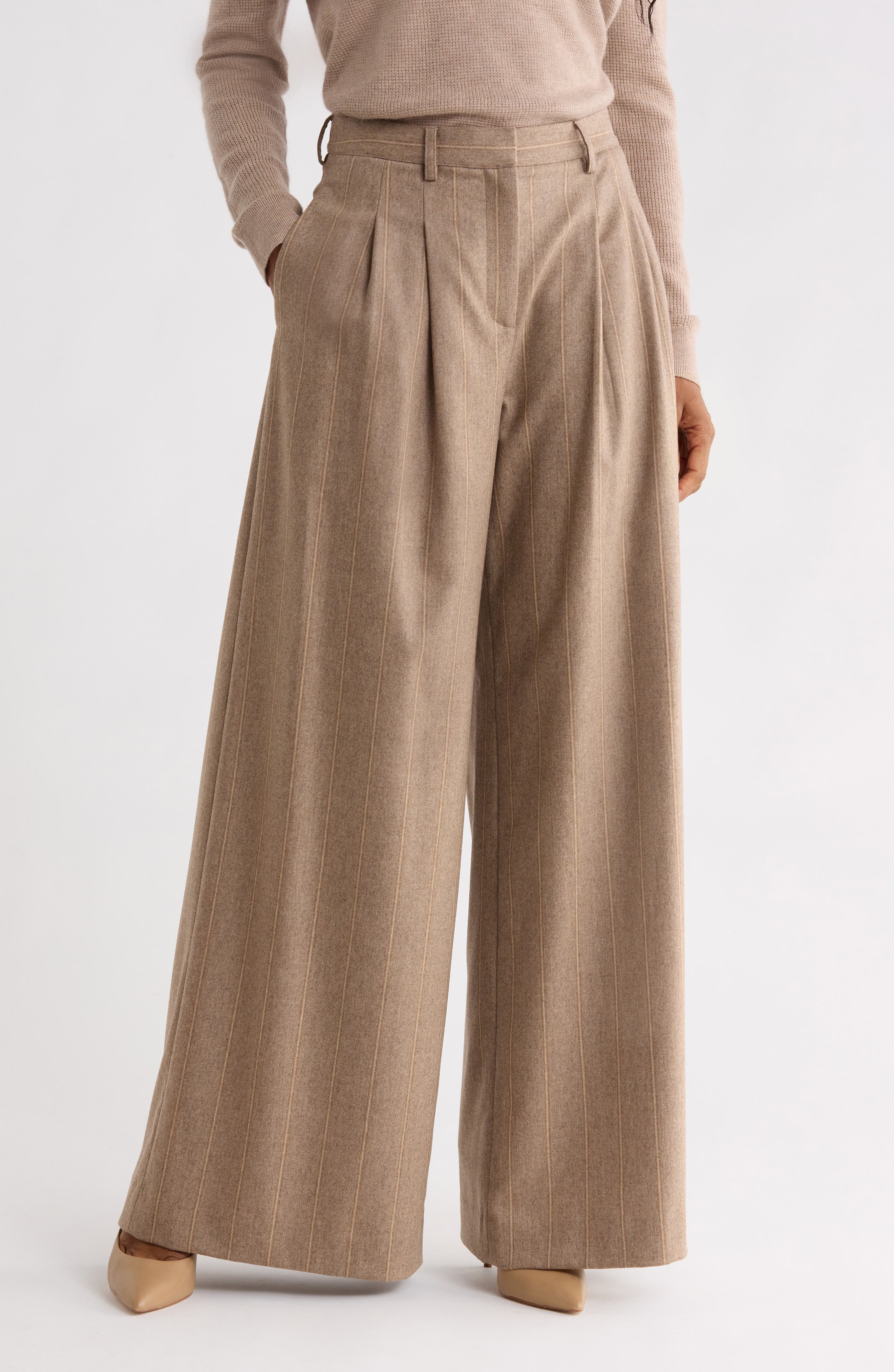 Avery Pinstripe Wide Leg Wool Blend Pants