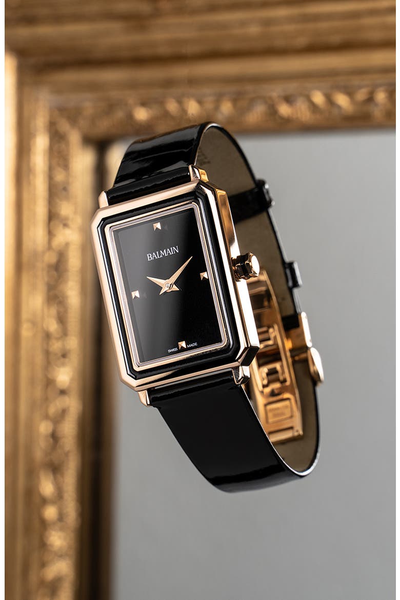 Eirini Leather Strap Watch, 25mm x 33mm, Alternate, color, BLACK