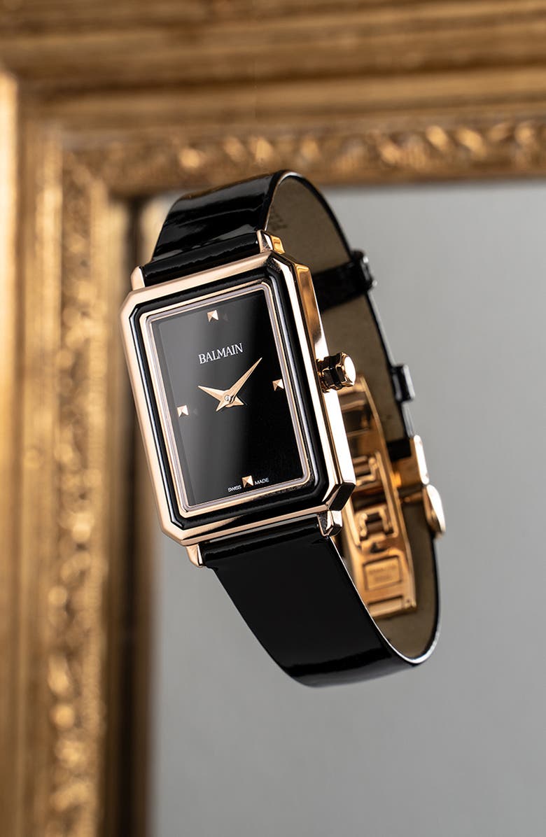 BALMAIN WATCHES Eirini Leather Strap Watch, 25mm x 33mm, Alternate, color, Black