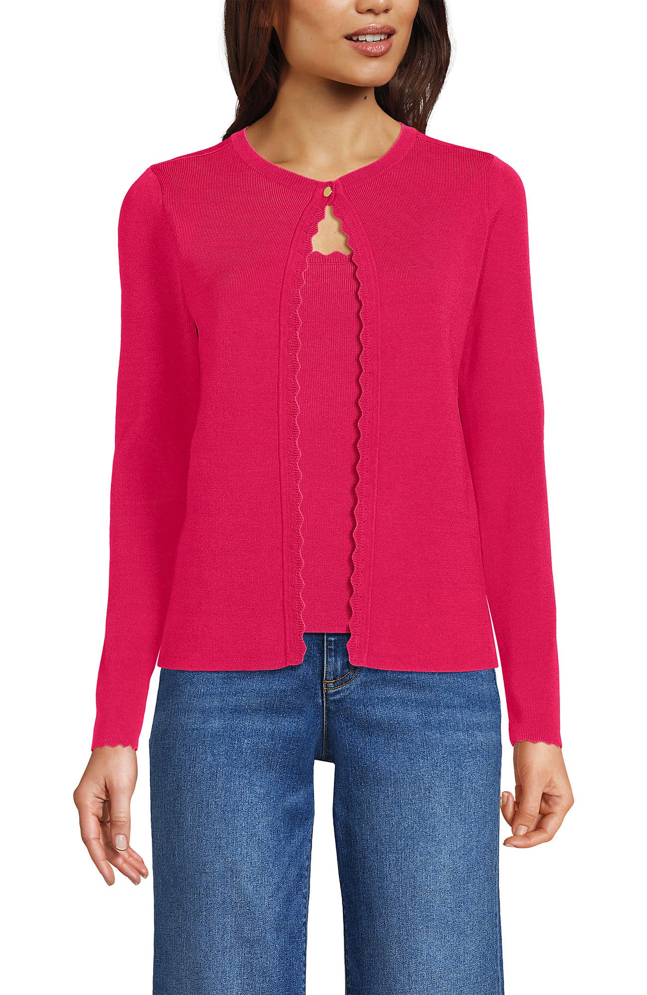 Blend Scallop Edge Fitted Cardigan Sweater - image 3