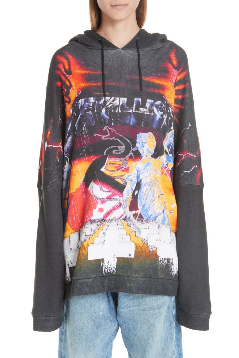 Metallica Print Hoodie, Main, color, BLACK