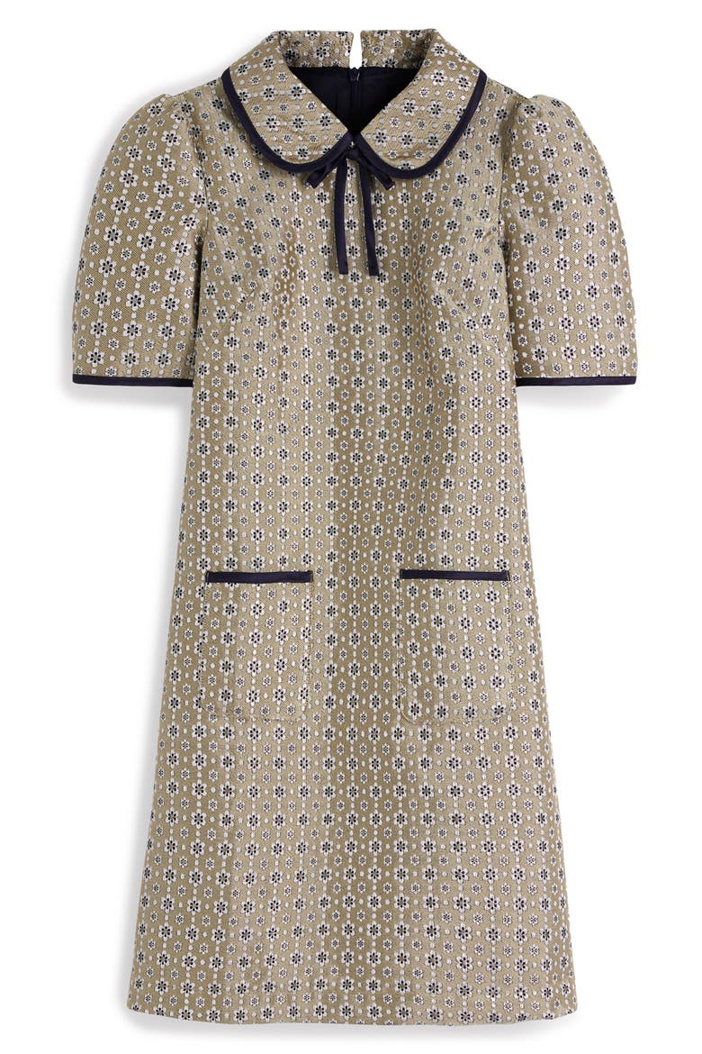 Bow Detail Jacquard Shift Dress, Alternate, color, GOLD JACQUARD